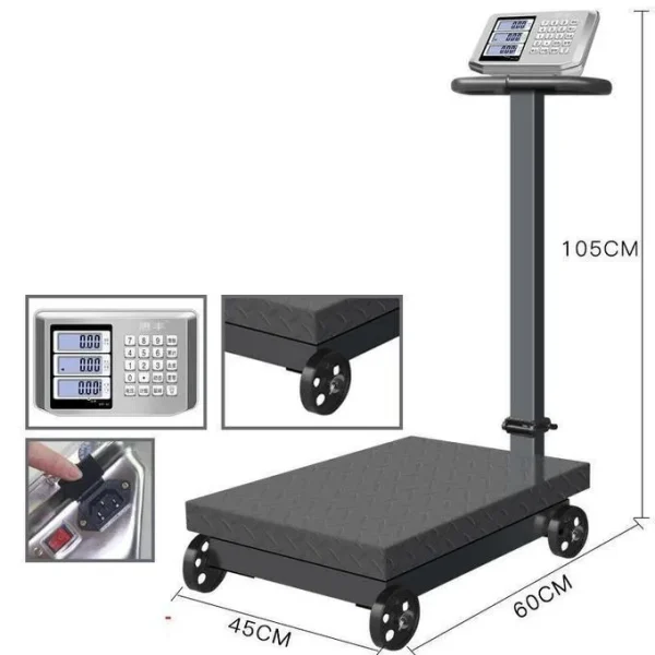 600kg Digital Platform Weighing Scales with Guard and Wheels